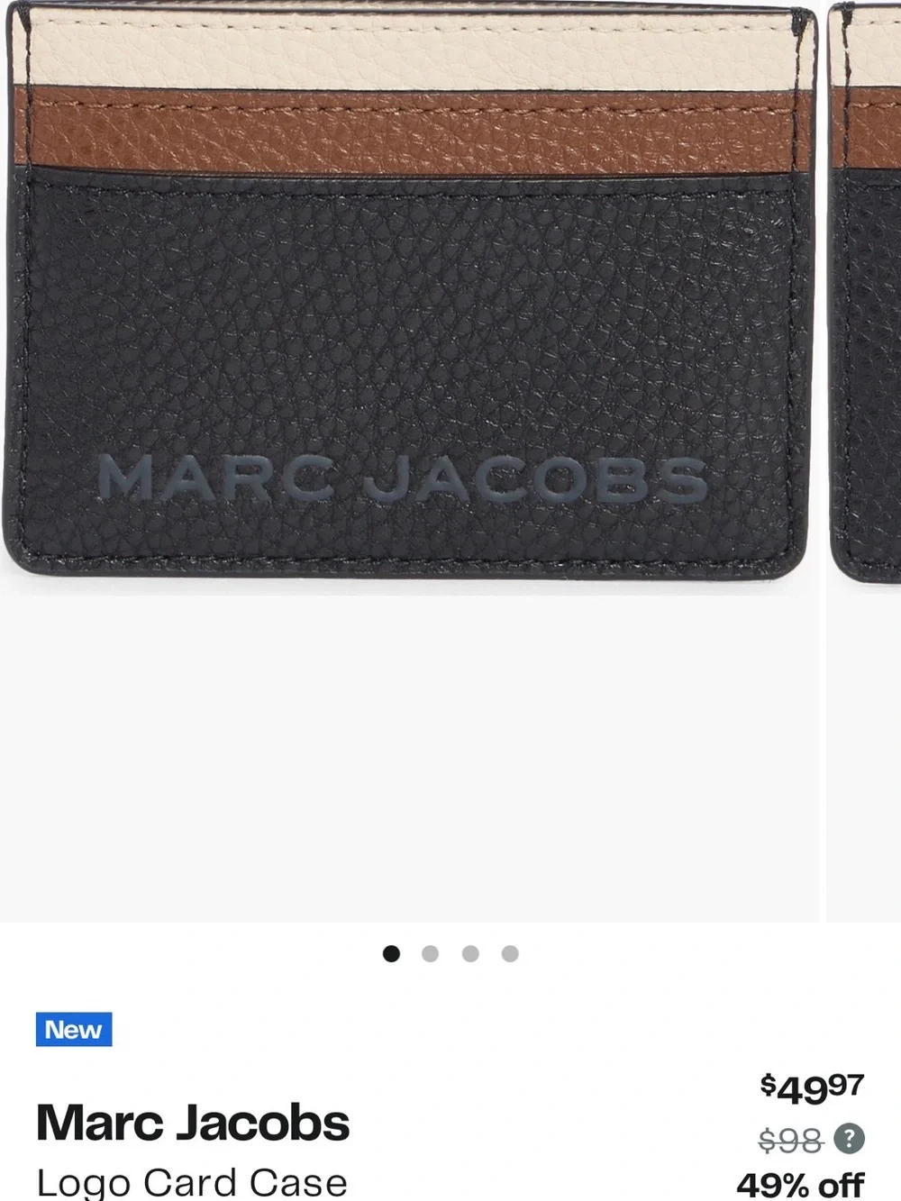 Marc Jacobs Tri-Stripe Leather Card Holder in Black, Brown & Cream